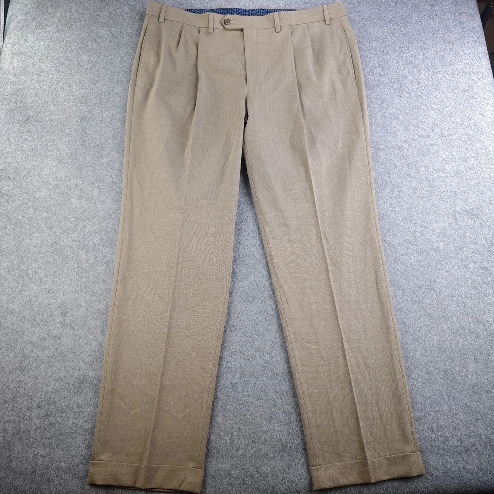 Lauren Ralph Lauren Dress Pants Mens 38x32 Brown Pleated Performance Stretch